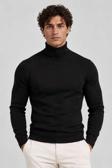 Men's Slim Fit Roll Neck Jumper – Stretch Knit Turtleneck