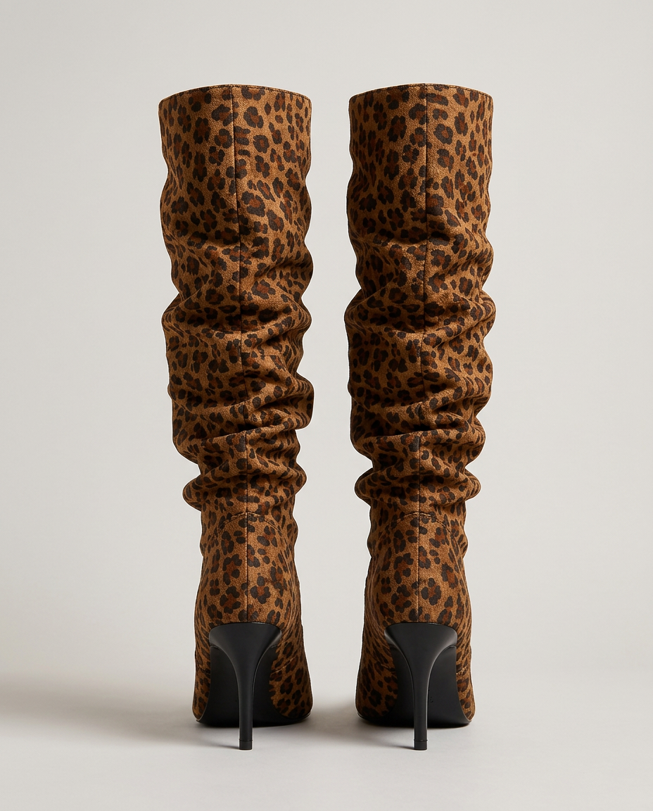 Women's leopard slouch knee-high boots, rear view