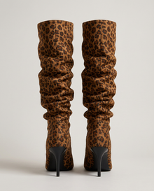 Women's leopard slouch knee-high boots, rear view
