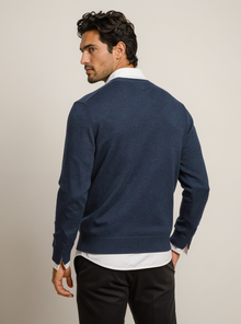Navy slim fit V-neck jumper, back view