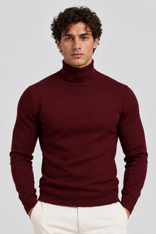 Men's Slim Fit Roll Neck Jumper – Stretch Knit Turtleneck