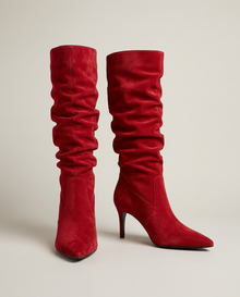 Women's suede-style slouch knee-high boots in red