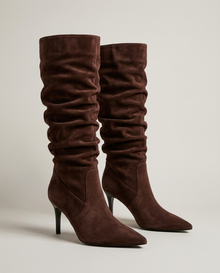 Women's suede-style slouch knee-high boots in brown