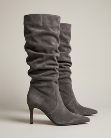Women's suede-style slouch knee-high boots in grey