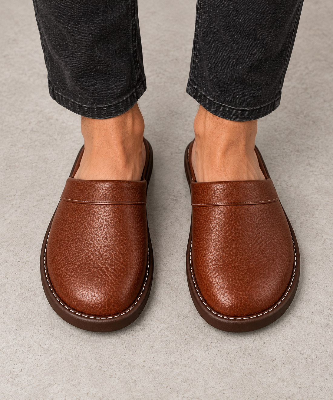 Men's Leather Slippers - Lightweight Indoor & Outdoor Slippers