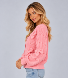Women’s Bow Cardigan – Textured Knit V-Neck Button Up Cropped Cardigan