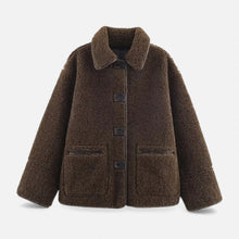 Women’s Reversible Brown Teddy Jacket with Turn-Down Collar