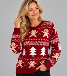 Women's Red Christmas Jumper – Cosy Gingerbread & Festive Knit