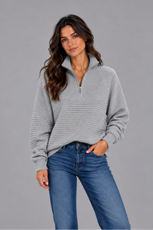 Women's Ribbed Half Zip Pullover – Casual Knit Zip Neck Jumper