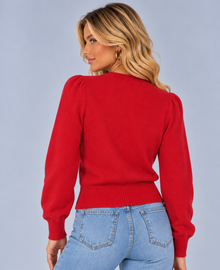 Women’s Cropped Ribbed Cardigan – Round Neck Fitted Knit with Gold Buttons