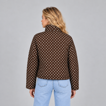 Women’s Polka Dot Cropped Jacket – Zip Up High Collar Drawstring Coat