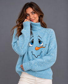 Women's Funny Christmas Jumper – Snowman Face High Neck Knit