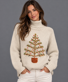 Women's Embroidered Christmas Tree Jumper | High Neck Knit
