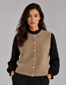 Women’s Button Up Sweater Vest – Knitted Waistcoat, Round Neck Sleeveless Knit
