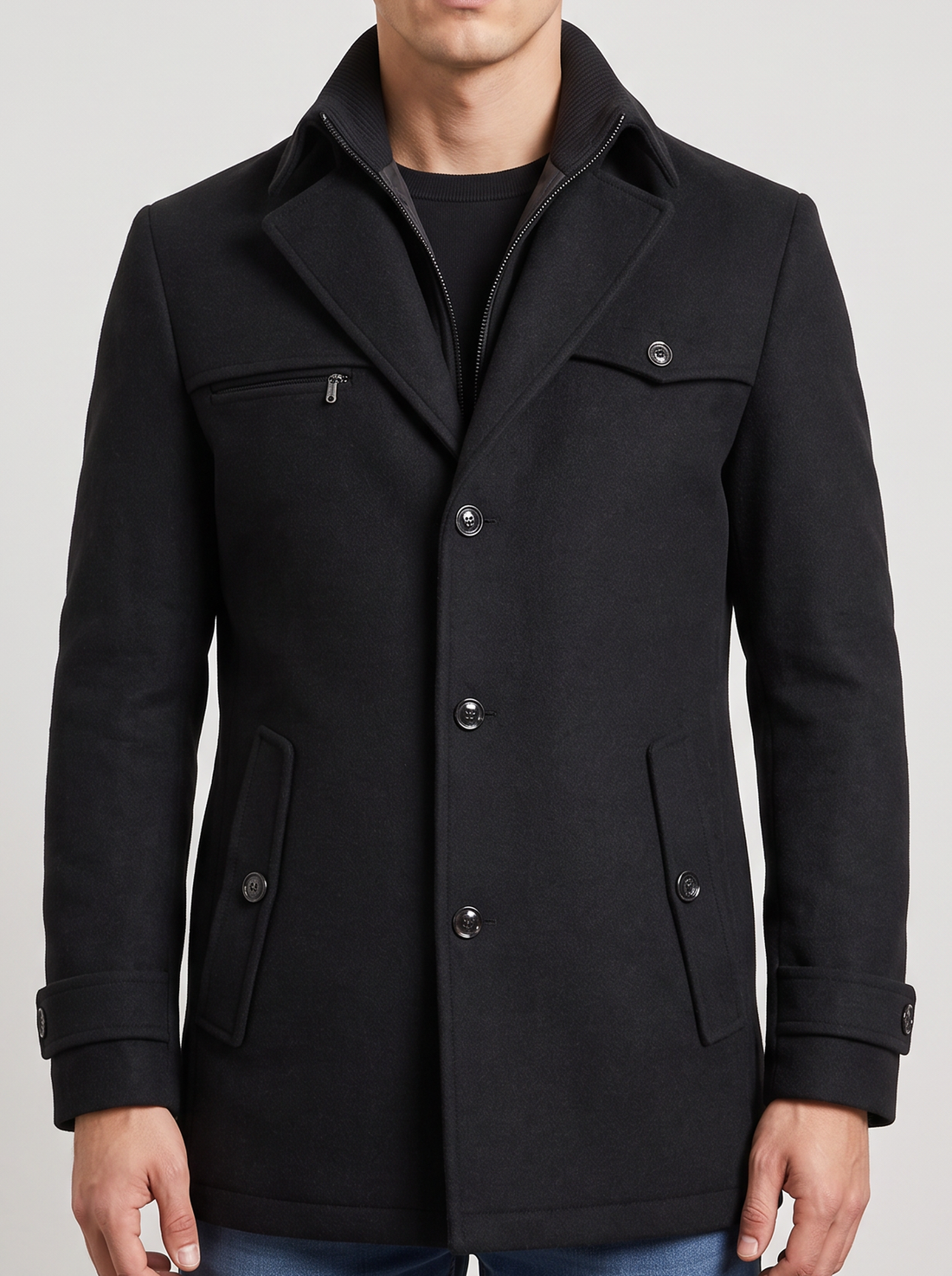 Men's Winter Coat in Black – front view
