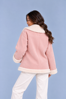 Women’s Faux Shearling Suede Look Jacket – Aviator Style Coat