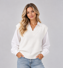 Women’s V-Neck Sweater Vest – Loose Fit Knitted Tank Top, Sleeveless Jumper