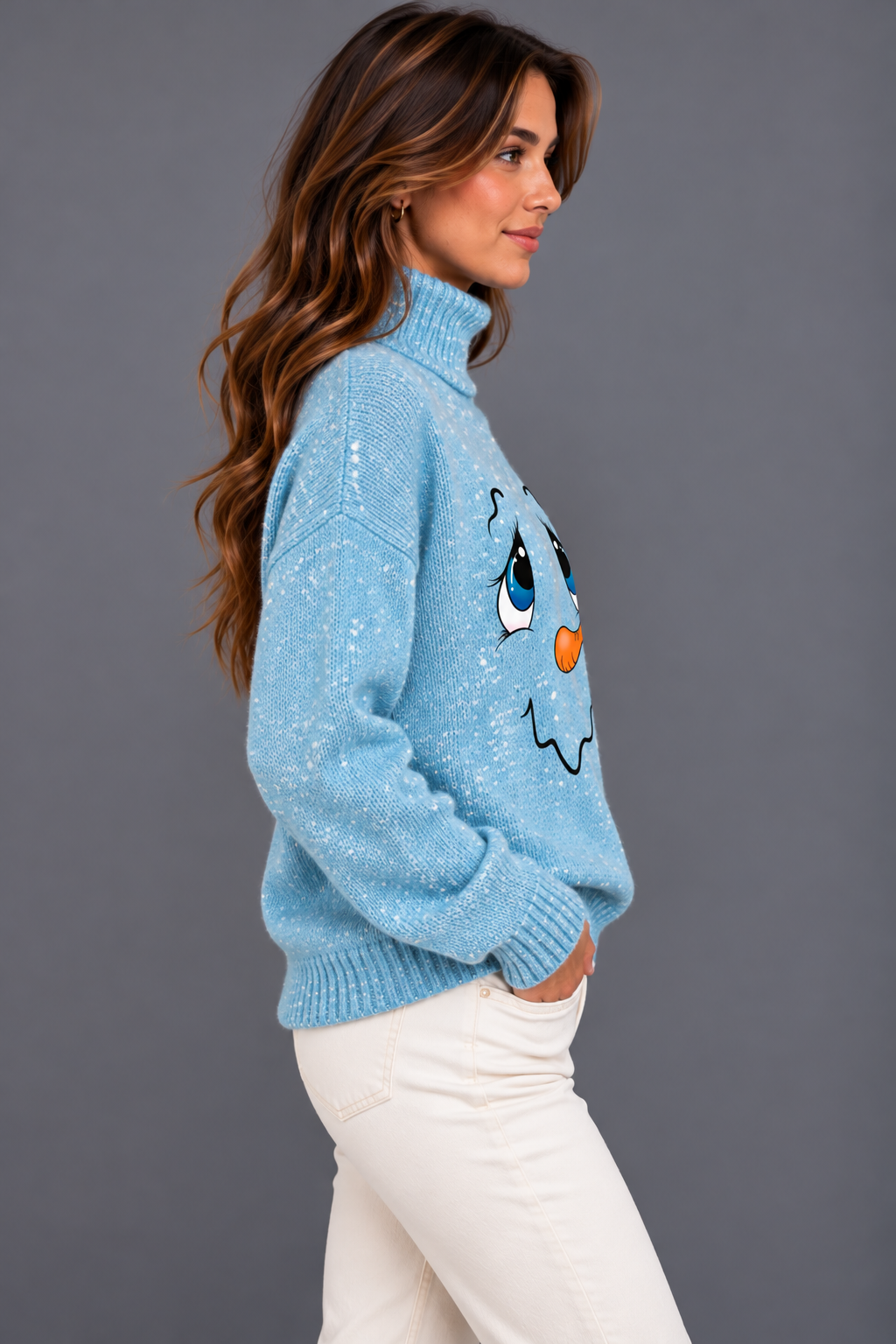Women's Funny Christmas Jumper – Snowman Face High Neck Knit