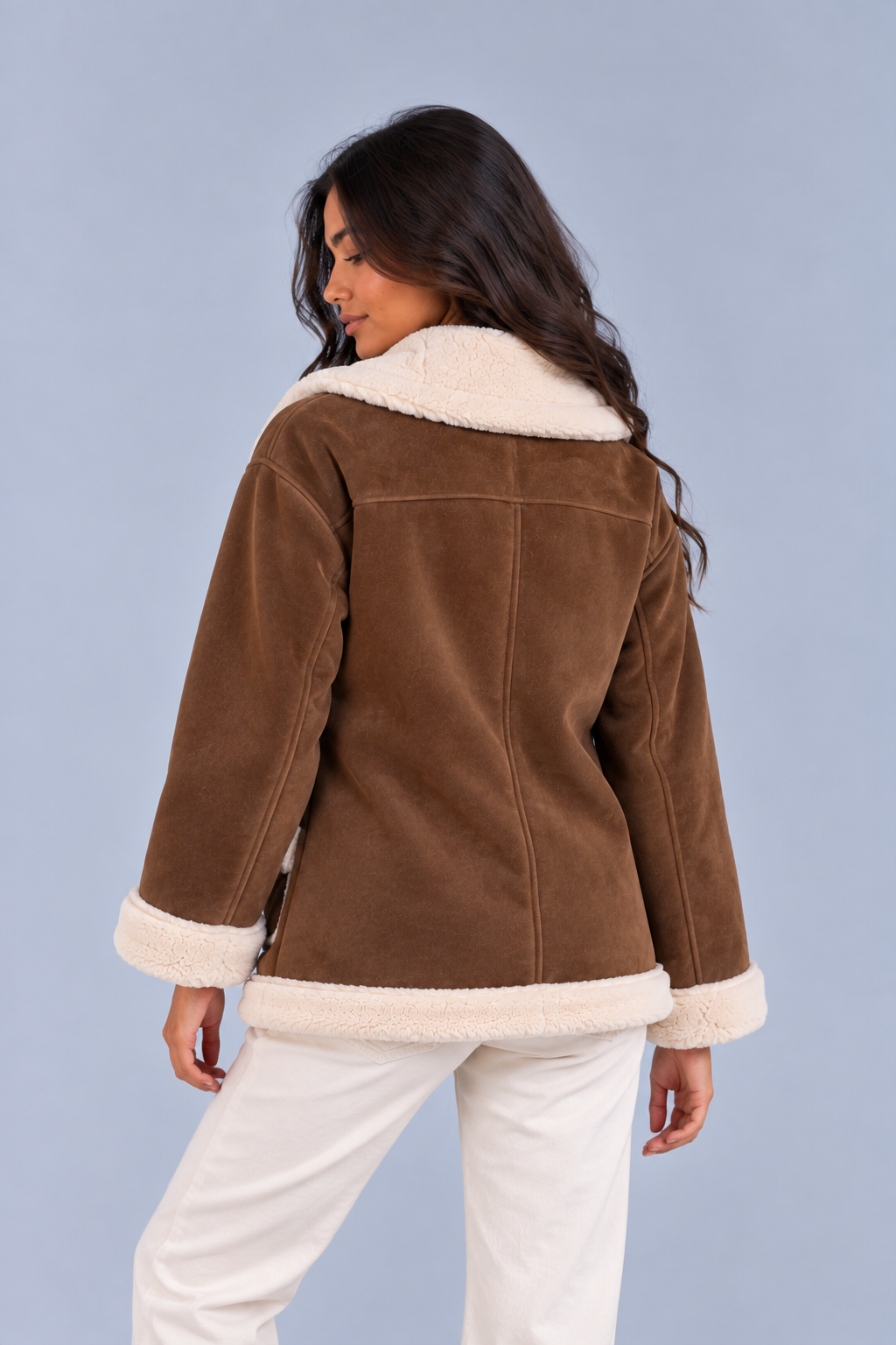 Women’s Faux Shearling Suede Look Jacket – Aviator Style Coat