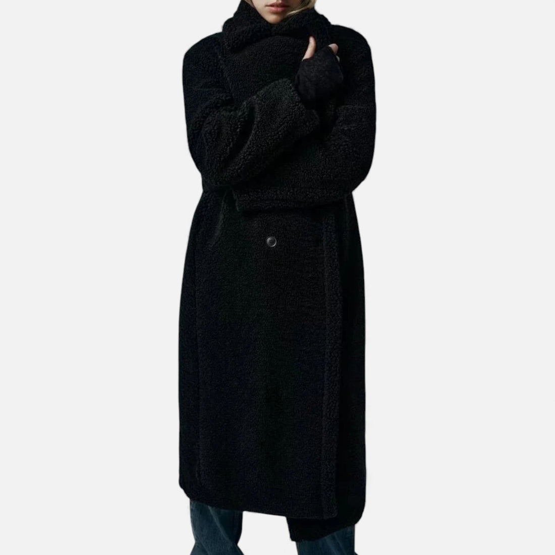 Women’s Long Double-Breasted Teddy Coat