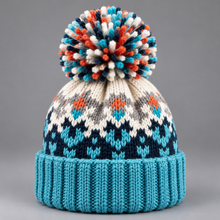 Women's Beanie Hat – Snowflake Knit Bobble Hat with Pom Pom & Ribbed Cuff