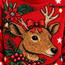 Women's Red Christmas Jumper – Cosy Reindeer Knit with Roll Neck