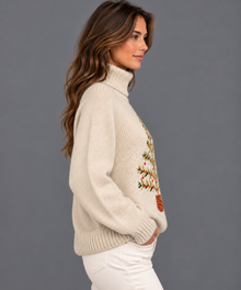 Women's Embroidered Christmas Tree Jumper | High Neck Knit