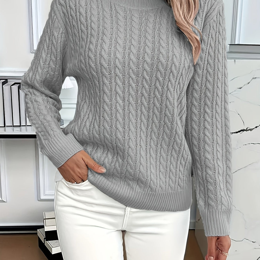 Women's Cable-Knit Round Neck Sweater
