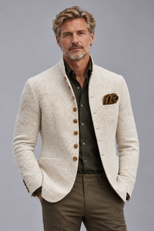 Men's Textured Button-Up Cardigan – Stand Collar