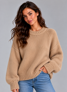 Women’s Fluffy Knit Jumper – Soft Crew Neck Sweater, Regular Fit
