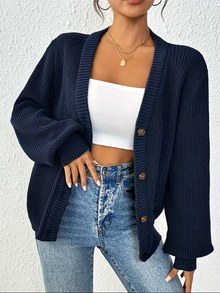 Women's Relaxed Button Front Cardigan in Navy