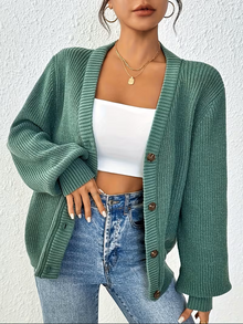 Women's Relaxed Button Front Cardigan in Green