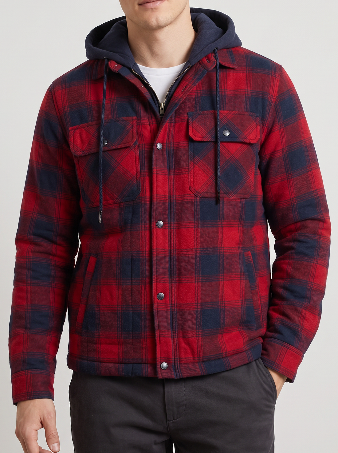 Men's Bomber Jacket with Hood – Fleece Lined Quilted Winter Jacket in Blue