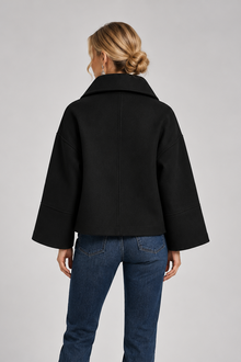 Women's Short Wool Coat – Oversized Collar Double Breasted Wrap Jacket