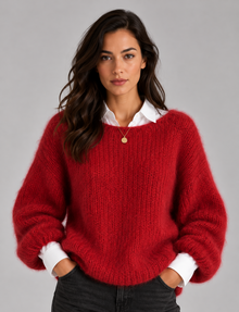 Women’s Fluffy Cropped Jumper – Brushed Knit Boat Neck Sweater