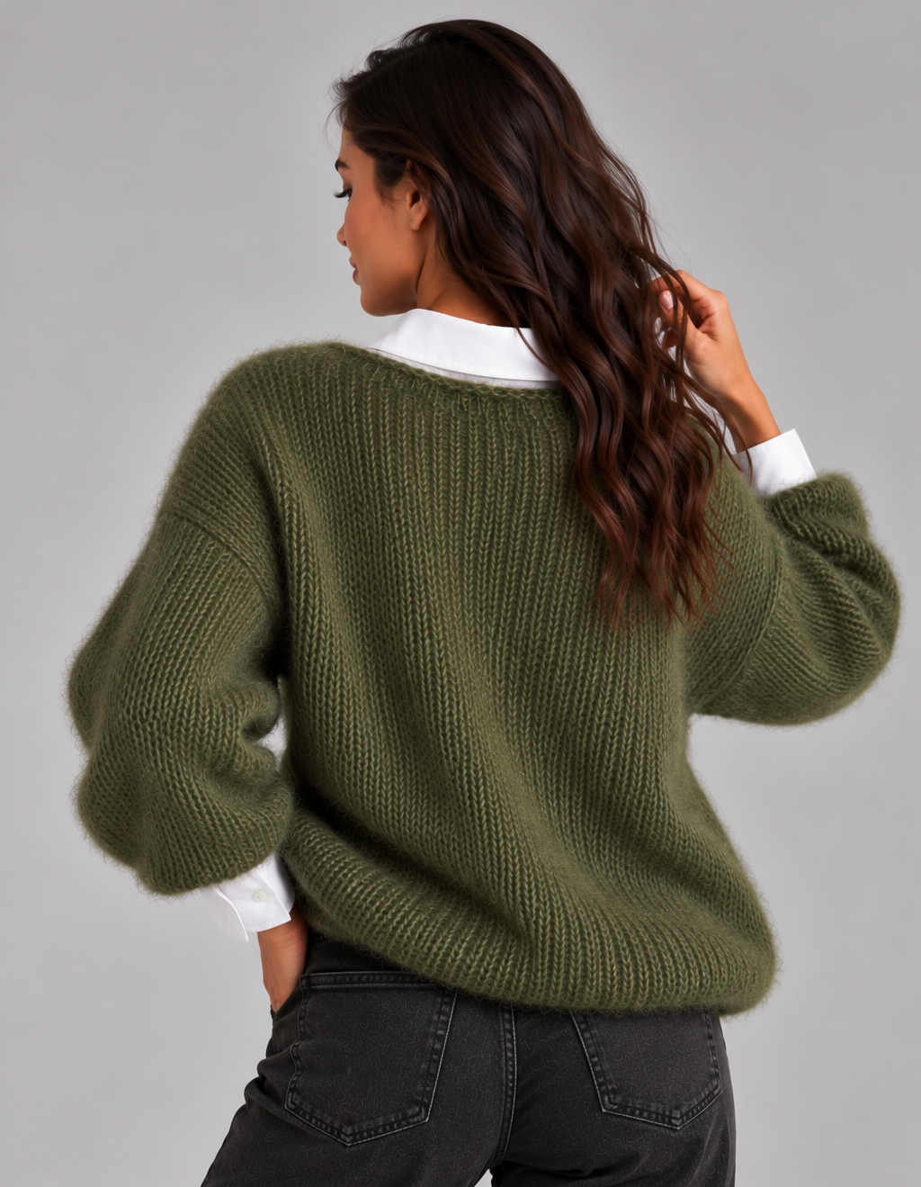 Women’s Fluffy Cropped Jumper – Brushed Knit Boat Neck Sweater