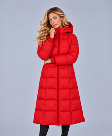 Women’s Long Puffer Coat with Hood – Longline Padded Winter Coat with Pockets