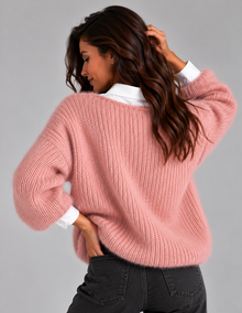 Women’s Fluffy Cropped Jumper – Brushed Knit Boat Neck Sweater