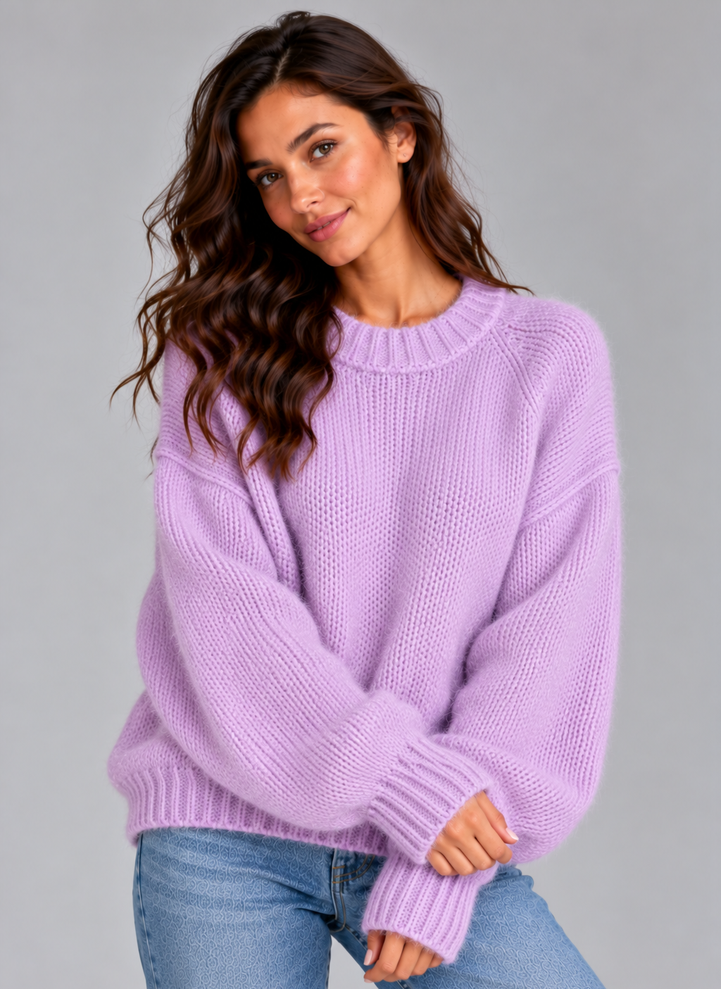 Women’s Fluffy Knit Jumper – Soft Crew Neck Sweater, Regular Fit