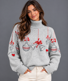 Women's Christmas Jumper – Bauble & Bow High Neck Knit