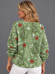 Women's Christmas Jumper – Christmas Tree & Poinsettia Waffle Knit Henley