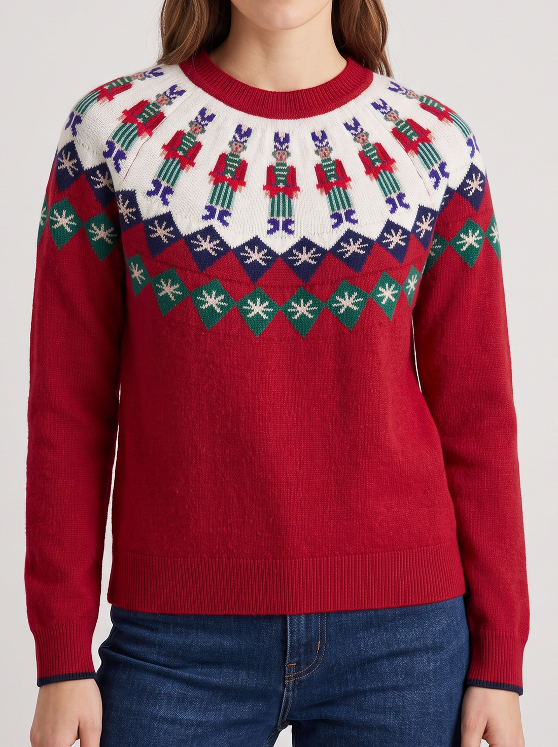 Women's Christmas Jumper – Red Fair Isle Nutcracker Knitted Jumper – front view