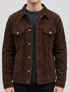 Men's brown corduroy trucker jacket – front