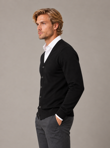 Men’s V-Neck Button Cardigan Sweater – Long Sleeve Knit with Pockets