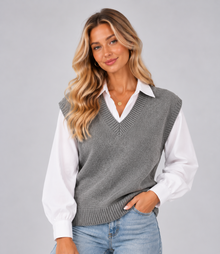 Women’s V-Neck Sweater Vest – Loose Fit Knitted Tank Top, Sleeveless Jumper