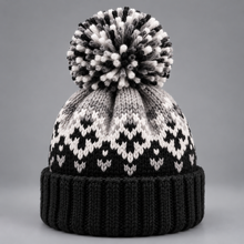 Women's Beanie Hat – Snowflake Knit Bobble Hat with Pom Pom & Ribbed Cuff