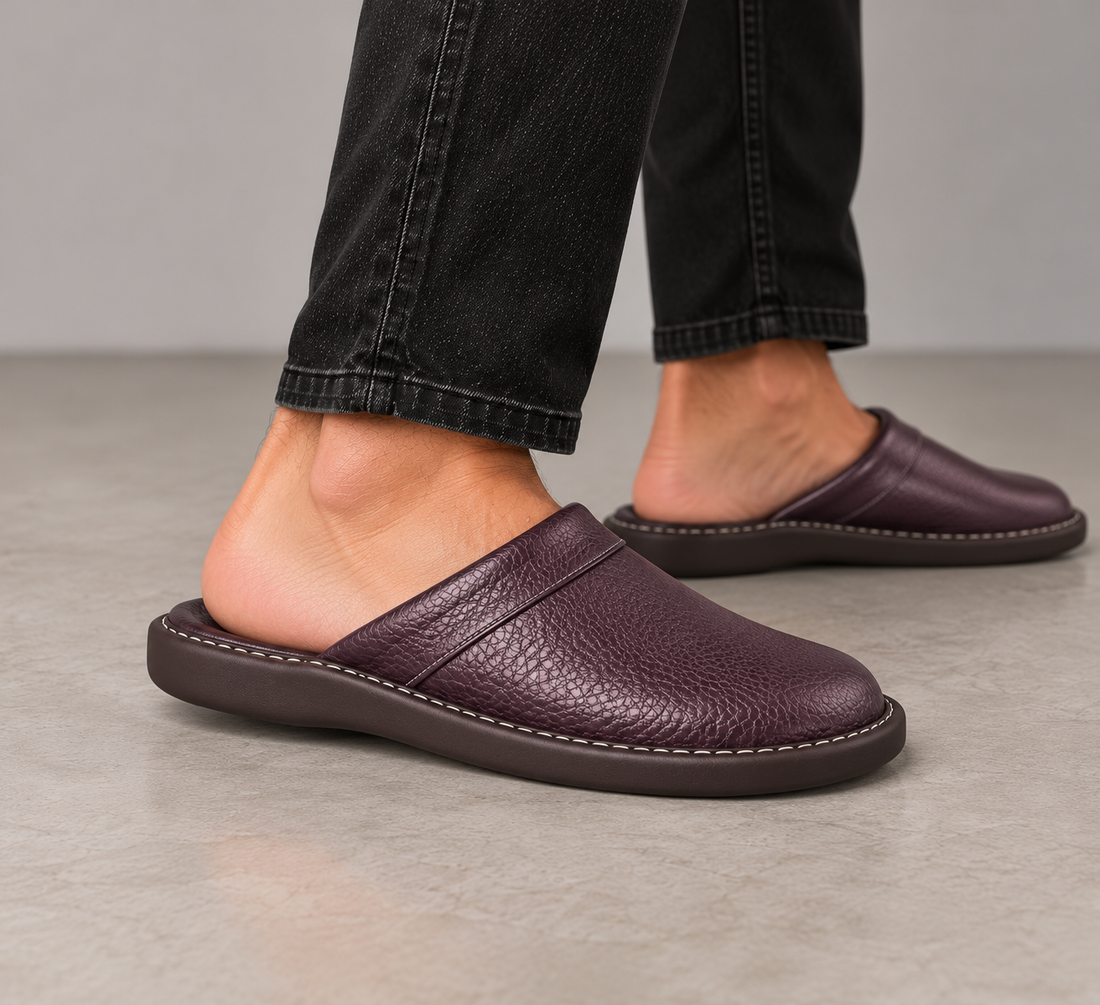Men's Leather Slippers - Lightweight Indoor & Outdoor Slippers