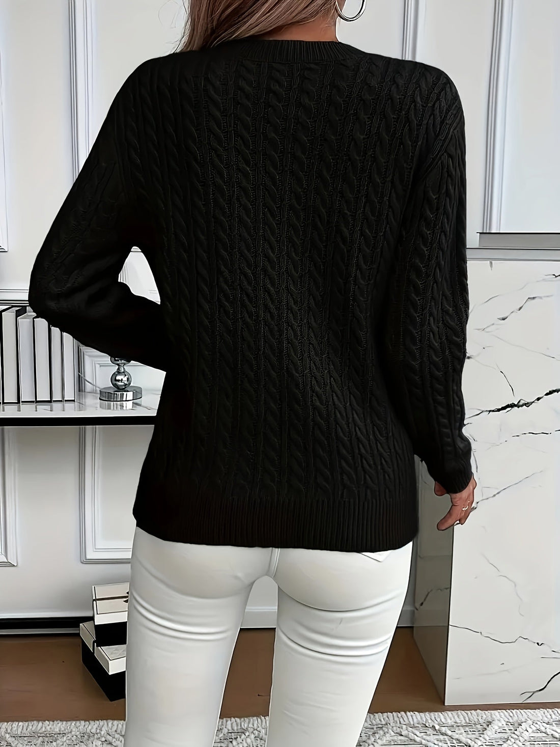 Women's Cable-Knit Round Neck Sweater