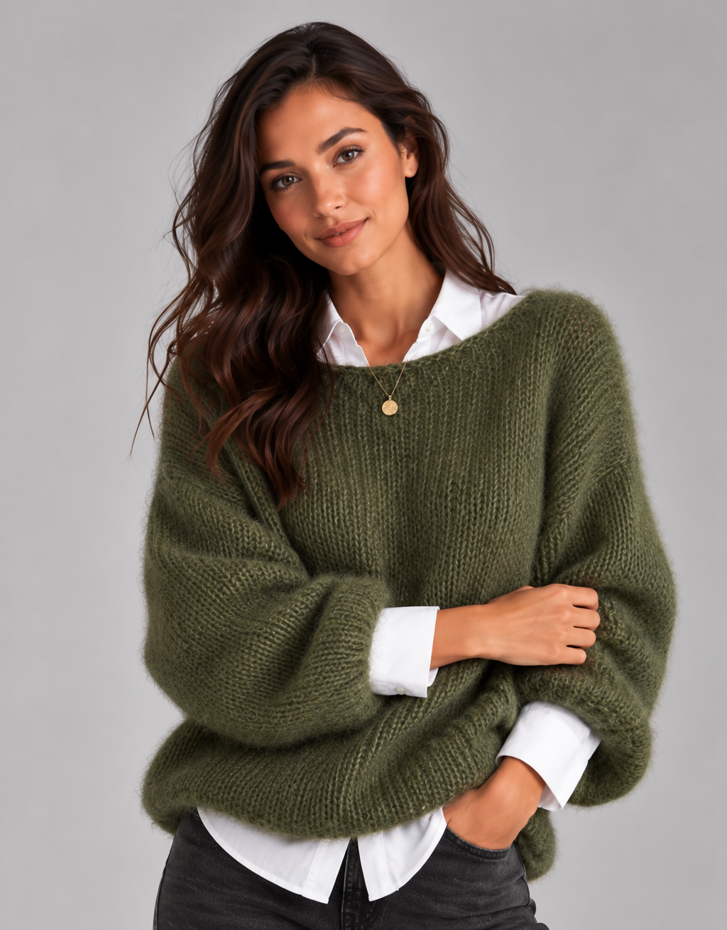 Women’s Fluffy Cropped Jumper – Brushed Knit Boat Neck Sweater
