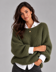 Women’s Fluffy Cropped Jumper – Brushed Knit Boat Neck Sweater